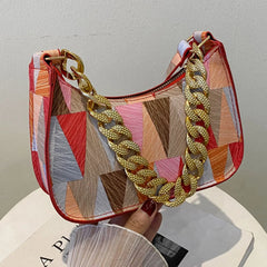 Women Small Tote Bag with Thick Chain Top-handle PU Leather Hobos