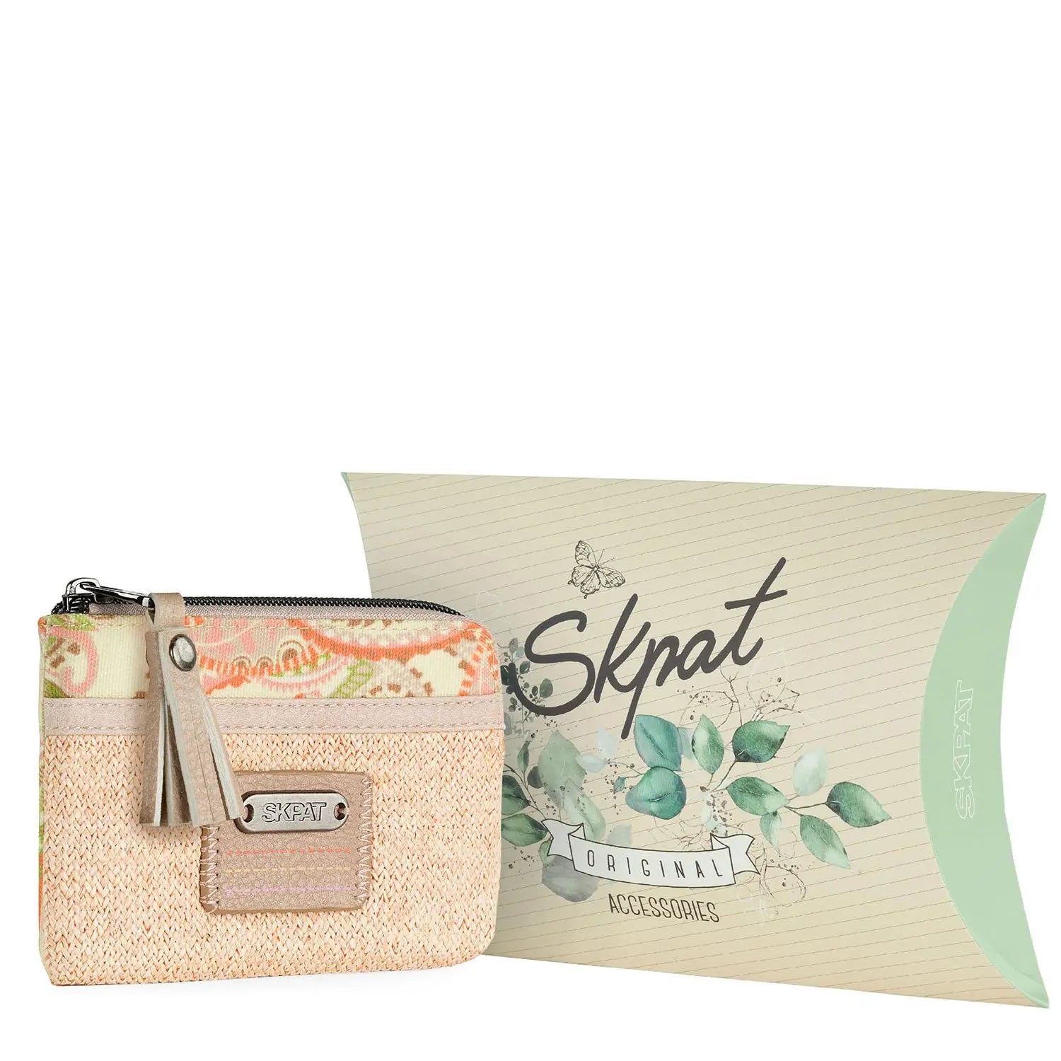 Women's Small Wallet with Raffia & PU Leather Details, Daily Use