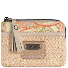 Women's Small Wallet with Raffia & PU Leather Details, Daily Use