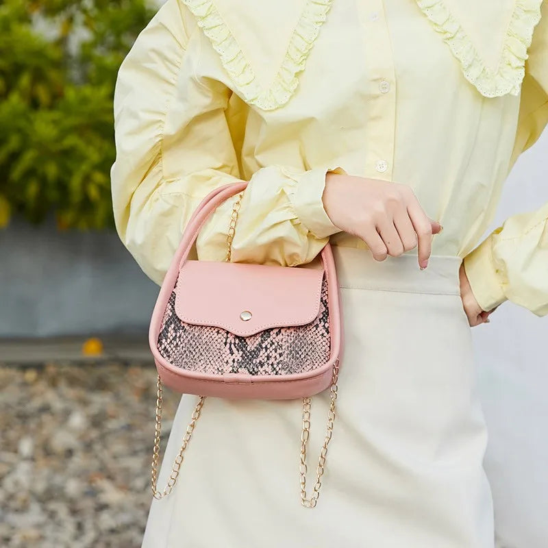 Snake Pattern Handbag Chain PU Leather Ladies Messenger Bag