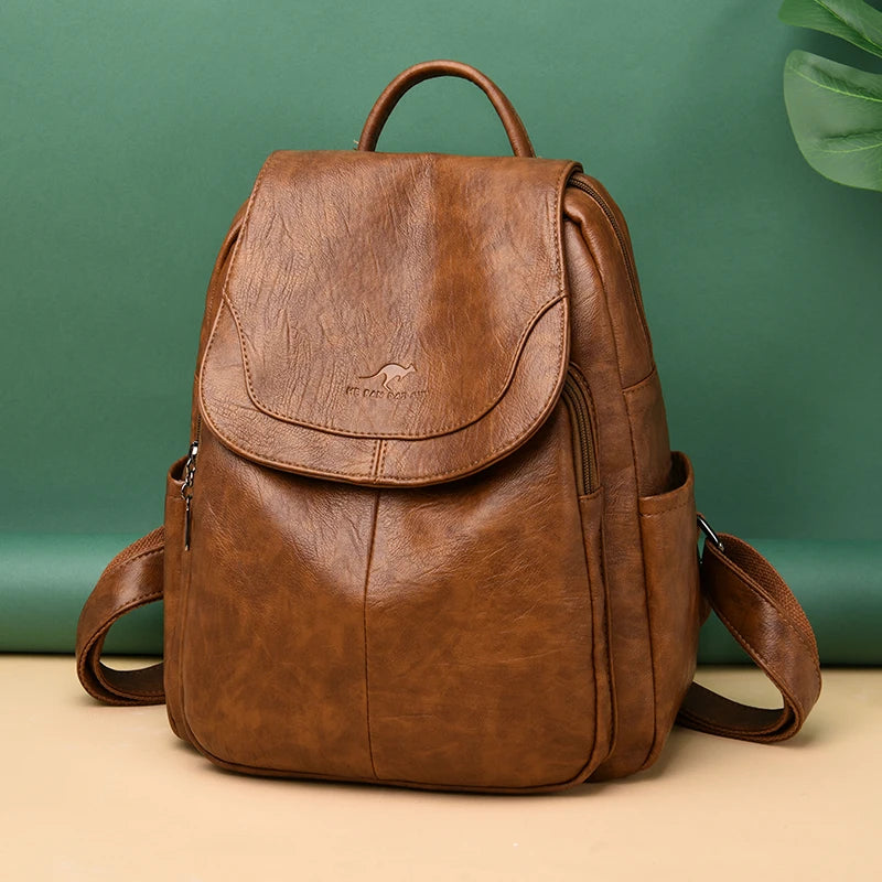 Women Soft Leather Backpacks High Vintage Bagpack Sac School Bags For Girls