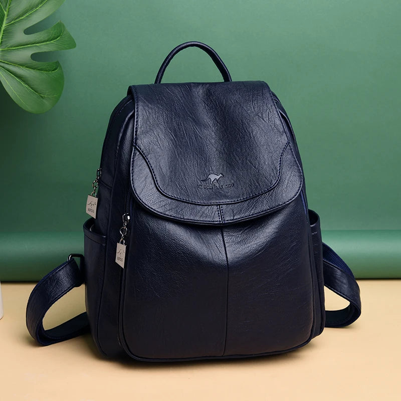 Women Soft Leather Backpacks High Vintage Bagpack Sac School Bags For Girls