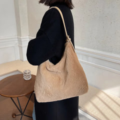 Soft Plush Double Strap Shoulder Bag Winter Warm Faux Fur Shopping Bag