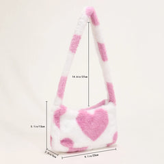 Women Plush Small Shoulder Bag Heart Print Handbags