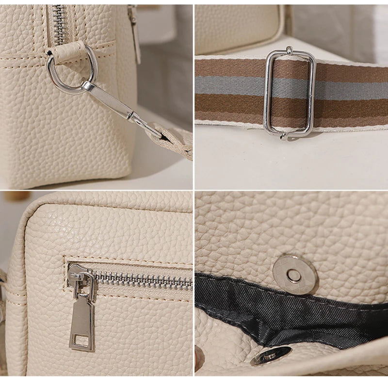 Women Solid Classic Purses Handbags Wide Fabric Strap Crossbody Bag