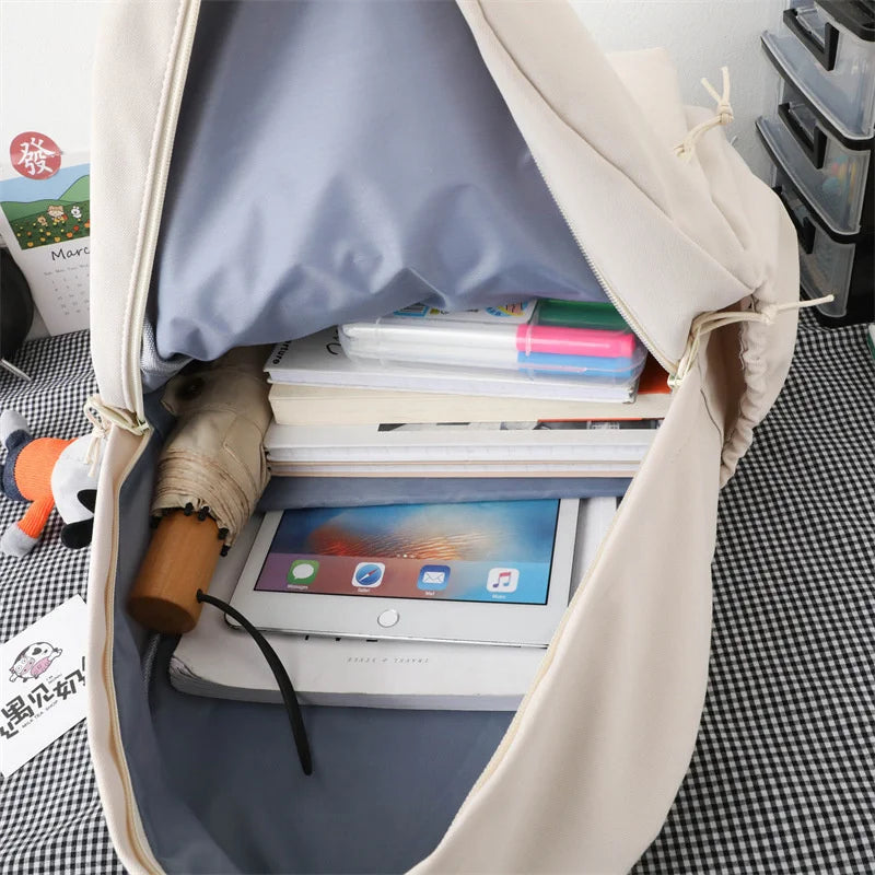 Women Solid College Backpack Lady Casual Nylon School Book Bag Girl Travel Bag