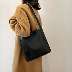Solid Leather Shoulder Handbags Large Capacity Ladies Shopper Bags