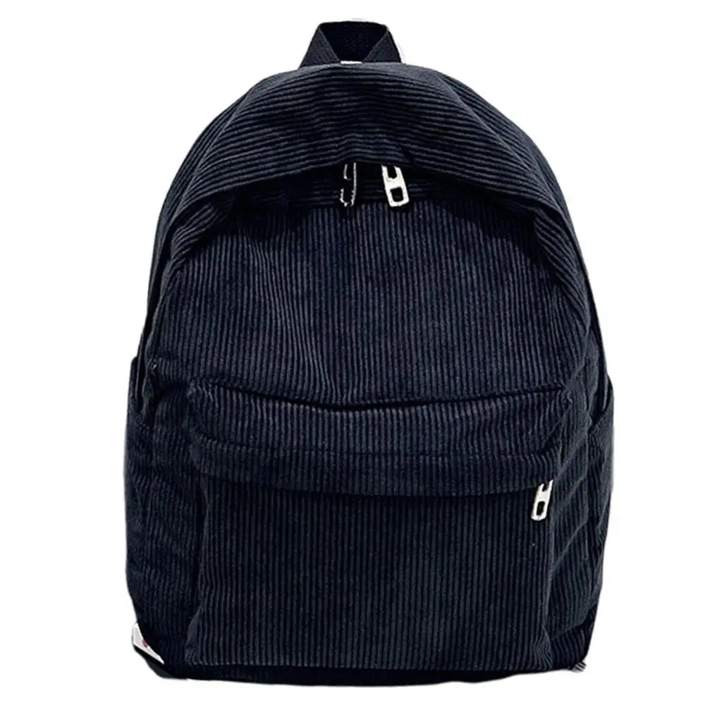 Women Solid Corduroy Large Capacity Student Backpack