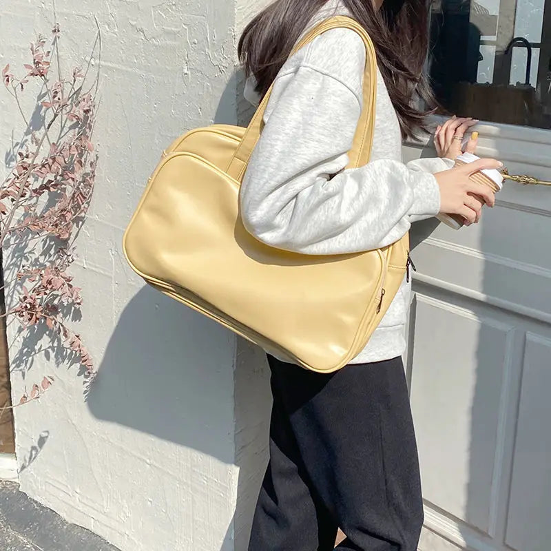 Women Solid Shoulder Bags PU Leather Large Capacity All-match Students Casual Ha