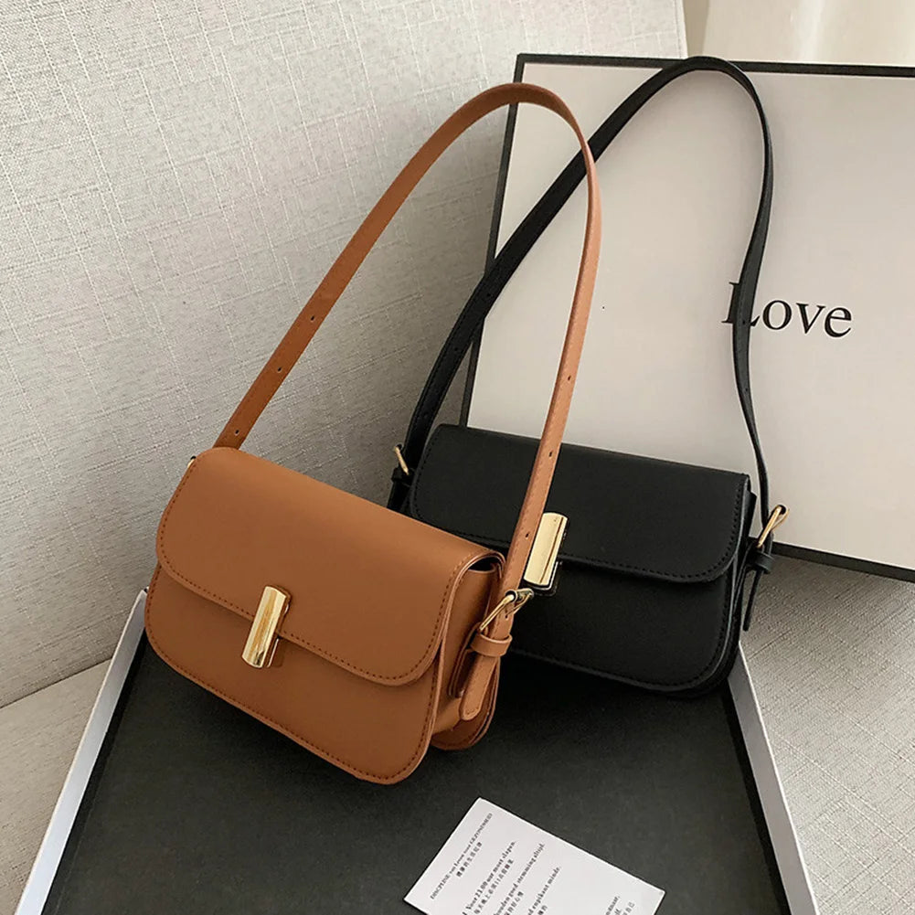 Vintage PU Leather Women's Underarm Bag Small Shoulder Tote Handbag Purse