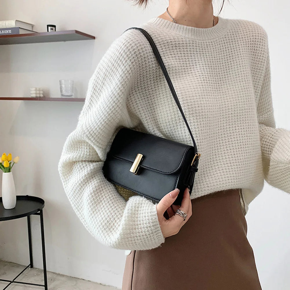 Vintage PU Leather Women's Underarm Bag Small Shoulder Tote Handbag Purse