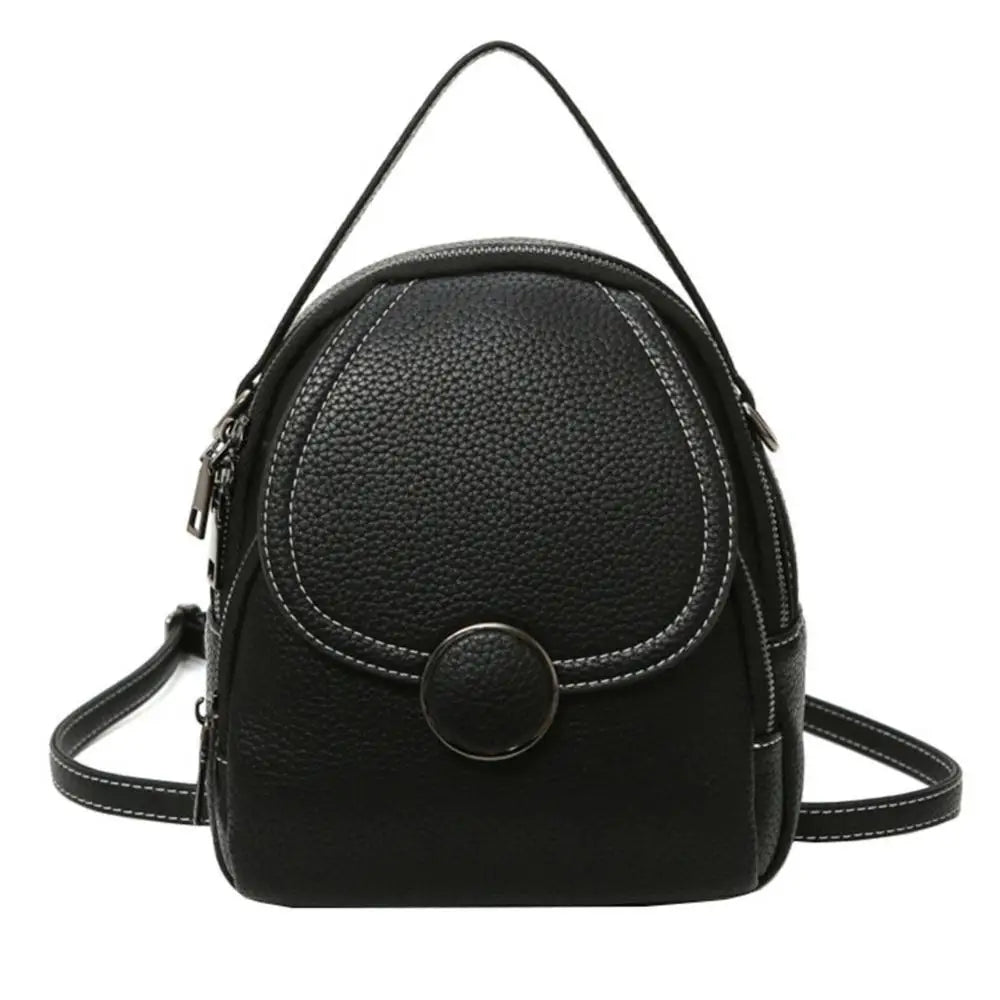 Women Solid Zipper Mini Backpack Soft Faux Leather Handbag Satchel Bag