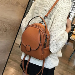 Women Solid Zipper Mini Backpack Soft Faux Leather Handbag Satchel Bag