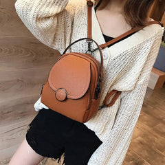 Women Solid Zipper Mini Backpack Soft Faux Leather Handbag Satchel Bag