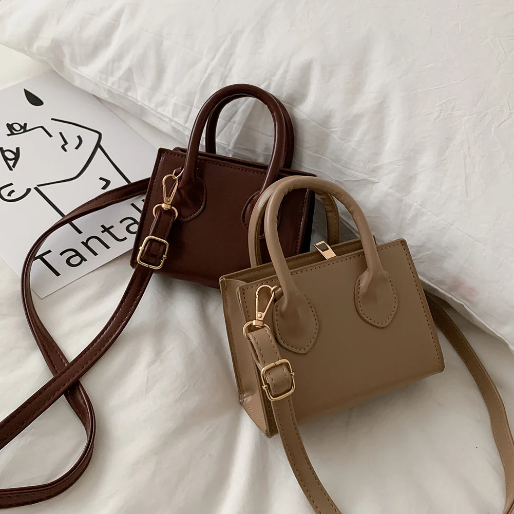 Solid Crossbody Handbag PU Female Top-Handle Bags