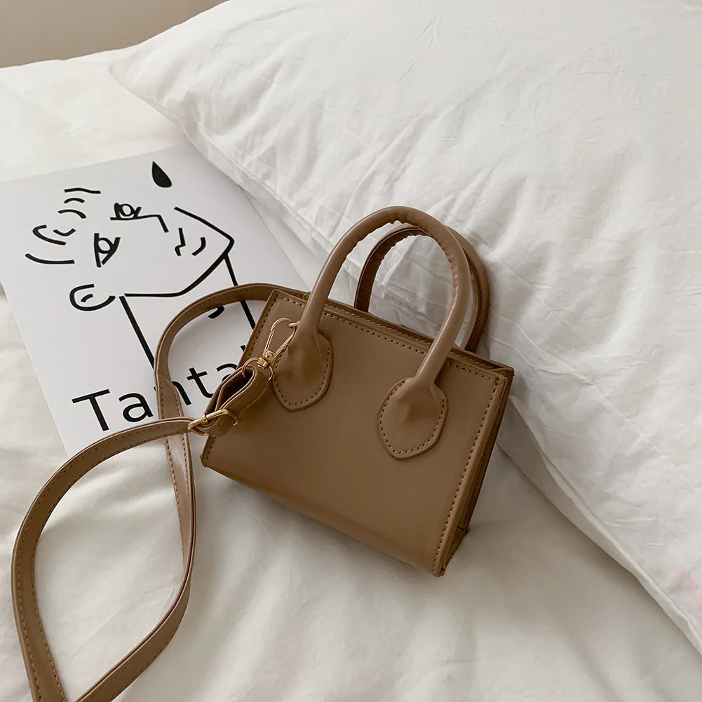 Solid Crossbody Handbag PU Female Top-Handle Bags