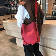 Women Solid Pattern Shoulder Bag Capacious Handbag Retro Shopping Bags