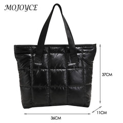 Women Space Padded Nylon Top-handle Bag Solid Zipper Shoulder Bag