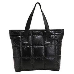 Women Space Padded Nylon Top-handle Bag Solid Zipper Shoulder Bag