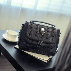 Skull Tote Crossbody Bag Split Leather Satchel Purse