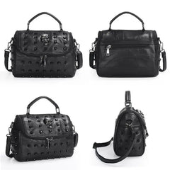 Skull Tote Crossbody Bag Split Leather Satchel Purse