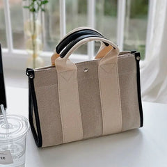 Canvas Striped Shoulder Bag Large Capacity Mommy Portable Handbags