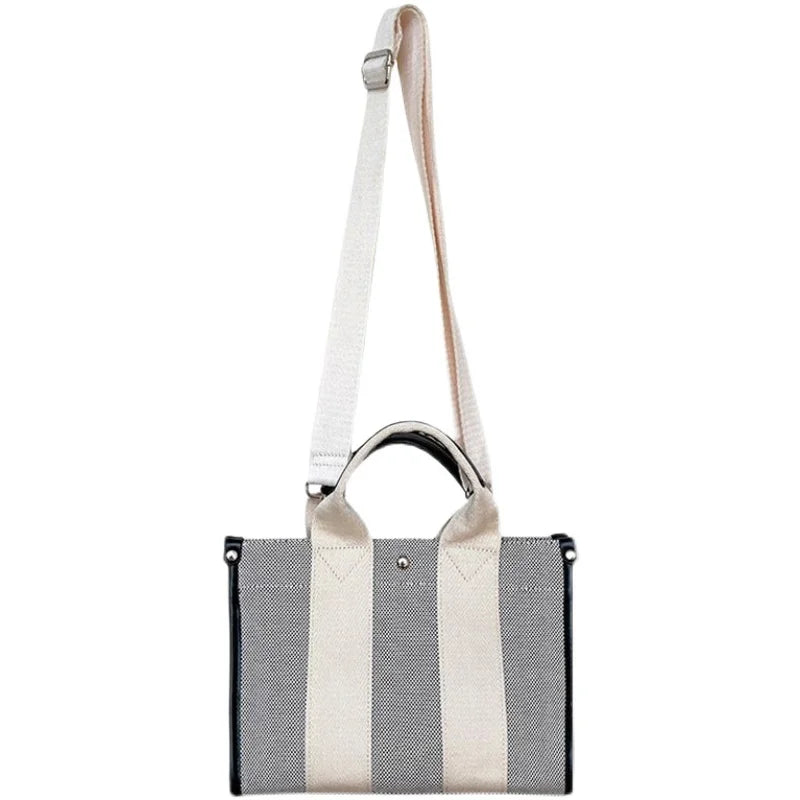 Canvas Striped Shoulder Bag Large Capacity Mommy Portable Handbags