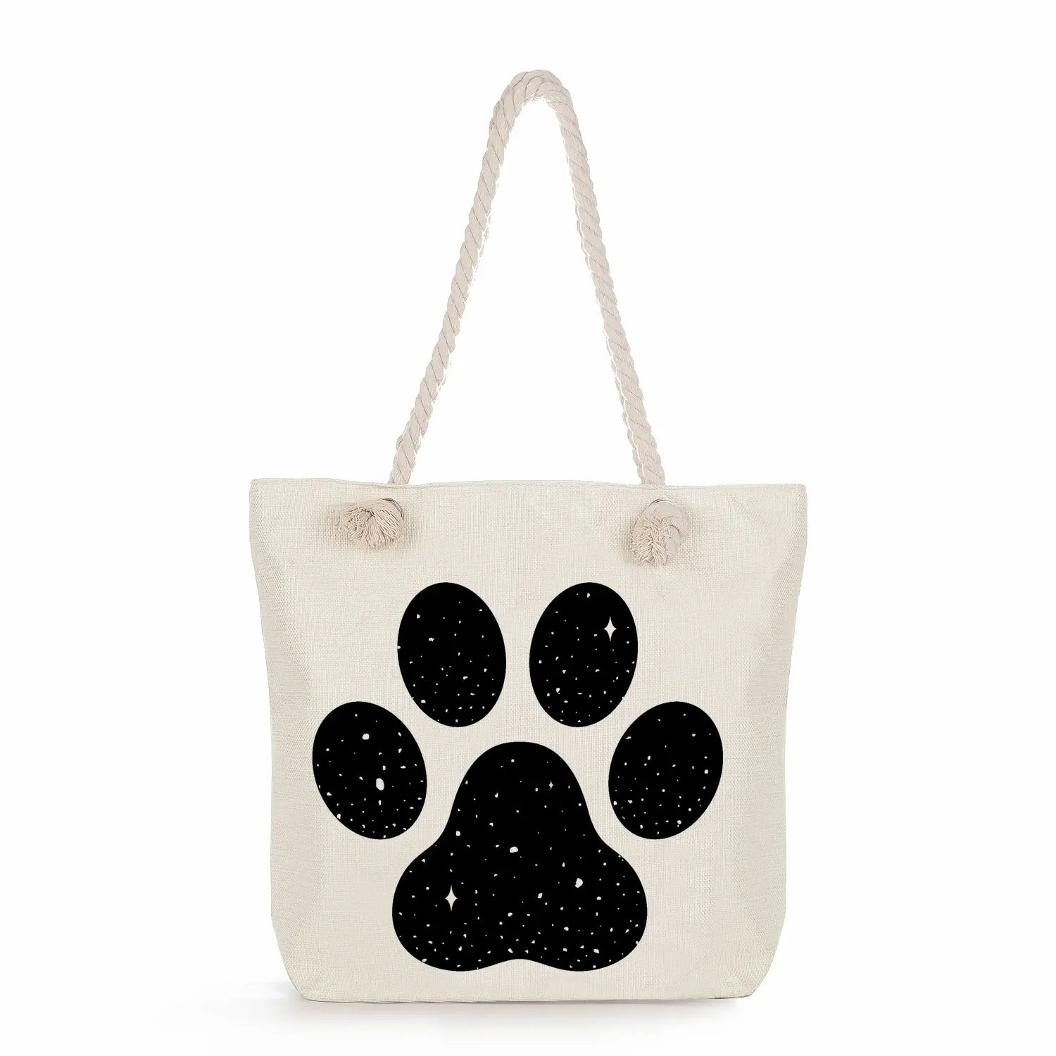 Women Star Dog Paw Handbags Pug Cartoon Print High Capacity Tote Bag