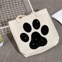 Women Star Dog Paw Handbags Pug Cartoon Print High Capacity Tote Bag