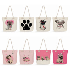 Women Star Dog Paw Handbags Pug Cartoon Print High Capacity Tote Bag