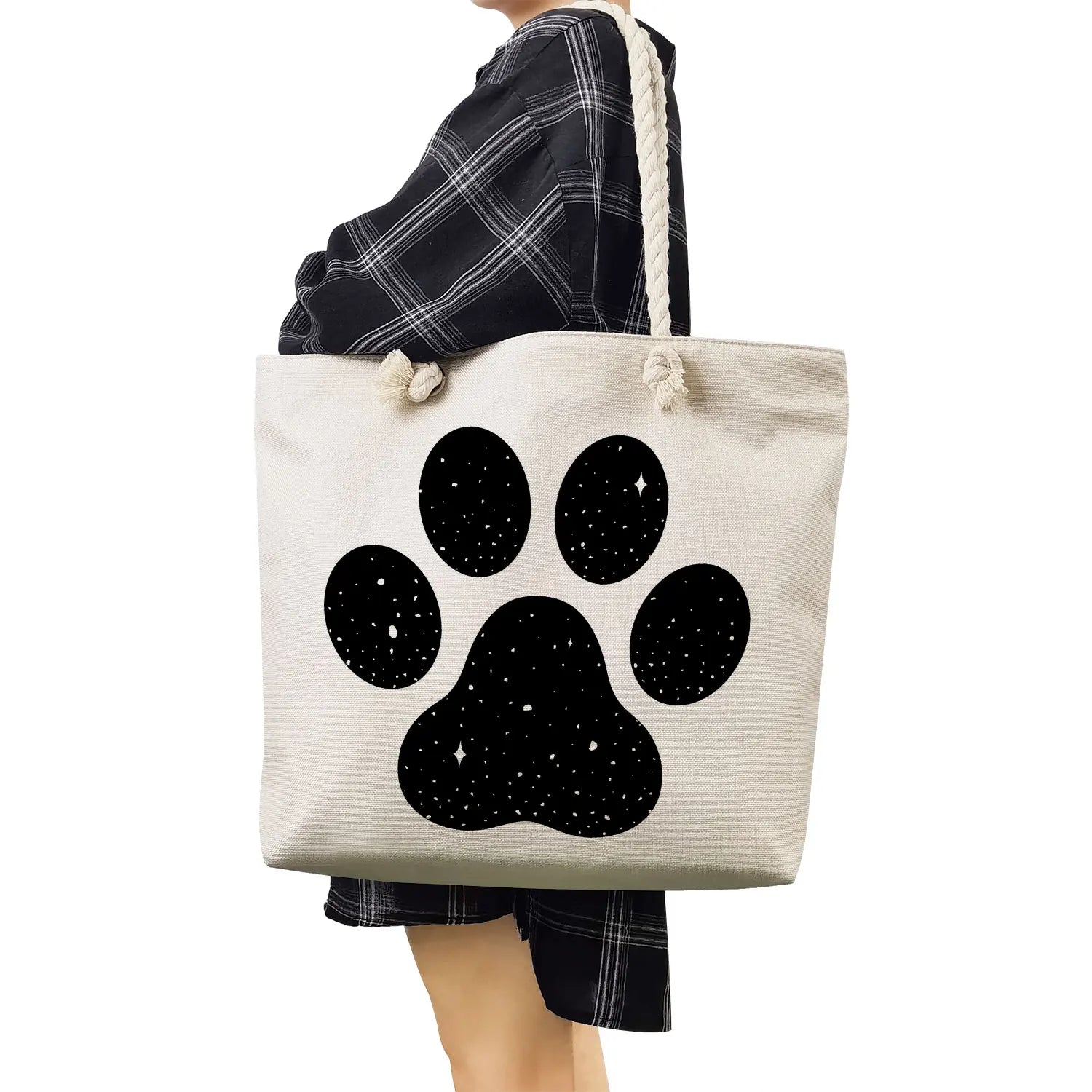 Women Star Dog Paw Handbags Pug Cartoon Print High Capacity Tote Bag