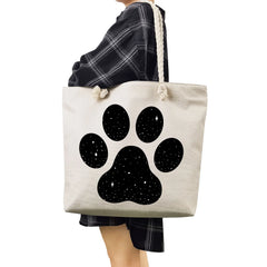 Women Star Dog Paw Handbags Pug Cartoon Print High Capacity Tote Bag