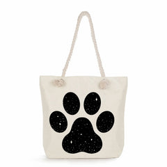 Women Star Dog Paw Handbags Pug Cartoon Print High Capacity Tote Bag