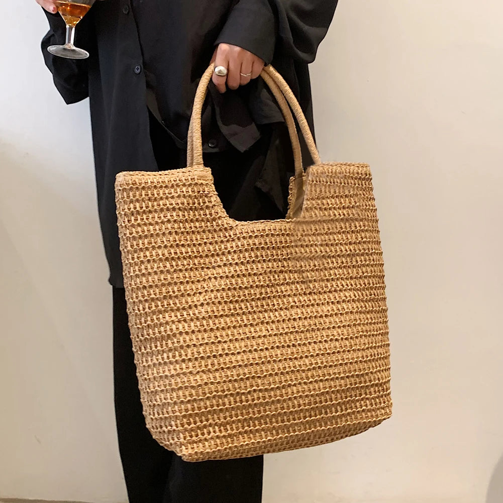 Women Straw Beach Shoulder Handbag Large Capacity Lady Vacation Bag