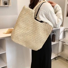 Women Straw Beach Shoulder Handbag Large Capacity Lady Vacation Bag