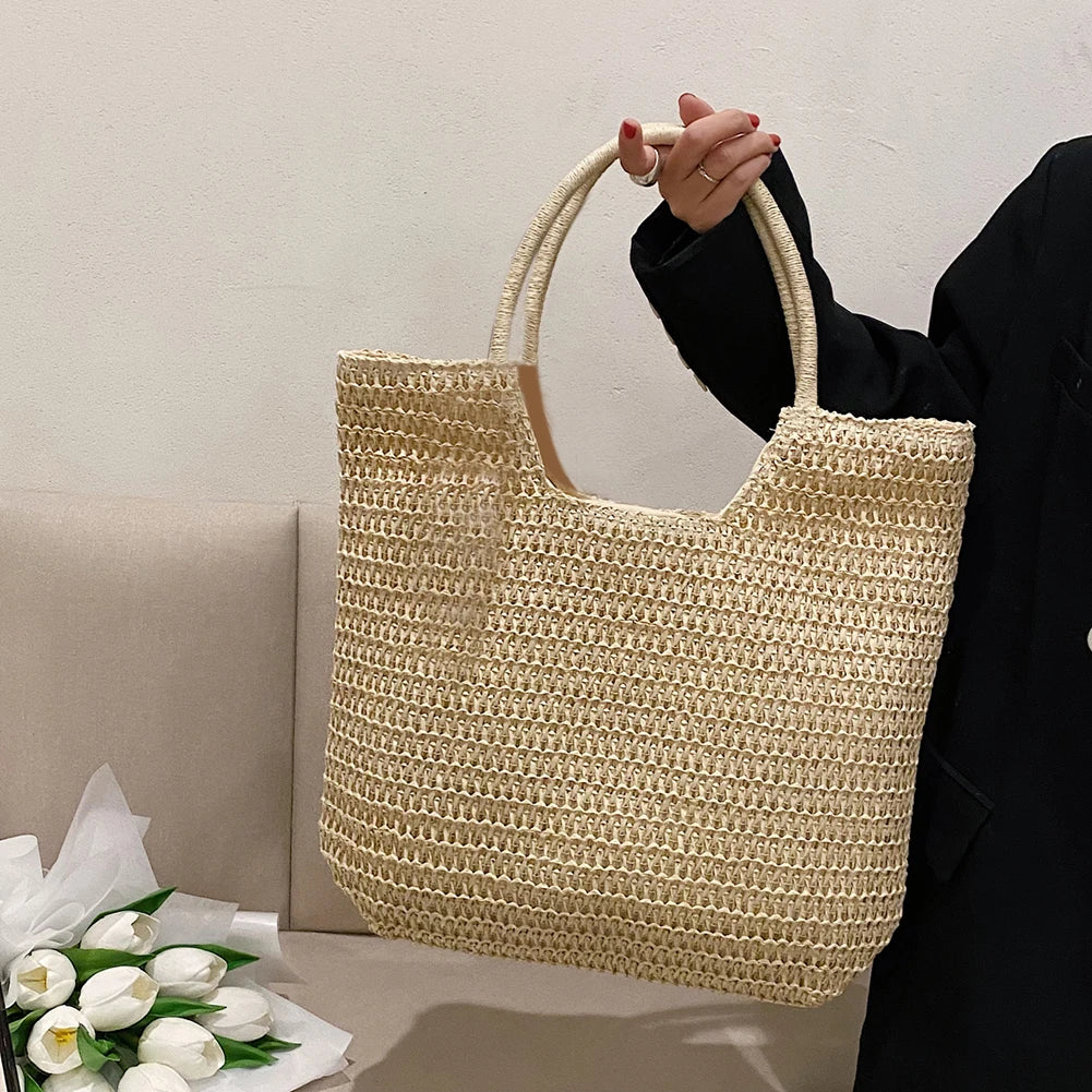 Women Straw Beach Shoulder Handbag Large Capacity Lady Vacation Bag