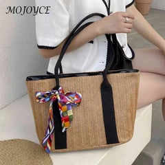 Straw Female Clutch Large Capacity Armpit Bag with Zipper for Lady