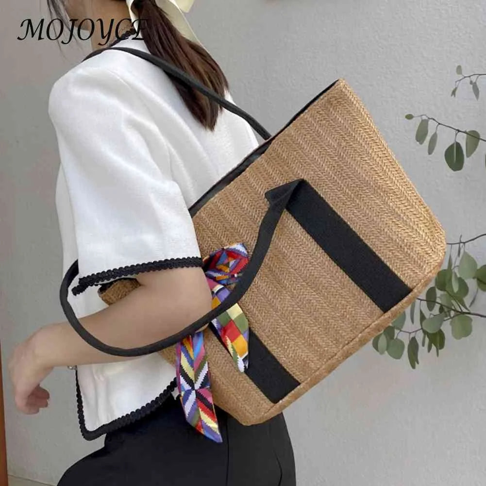 Straw Female Clutch Large Capacity Armpit Bag with Zipper for Lady