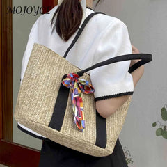Straw Female Clutch Large Capacity Armpit Bag with Zipper for Lady