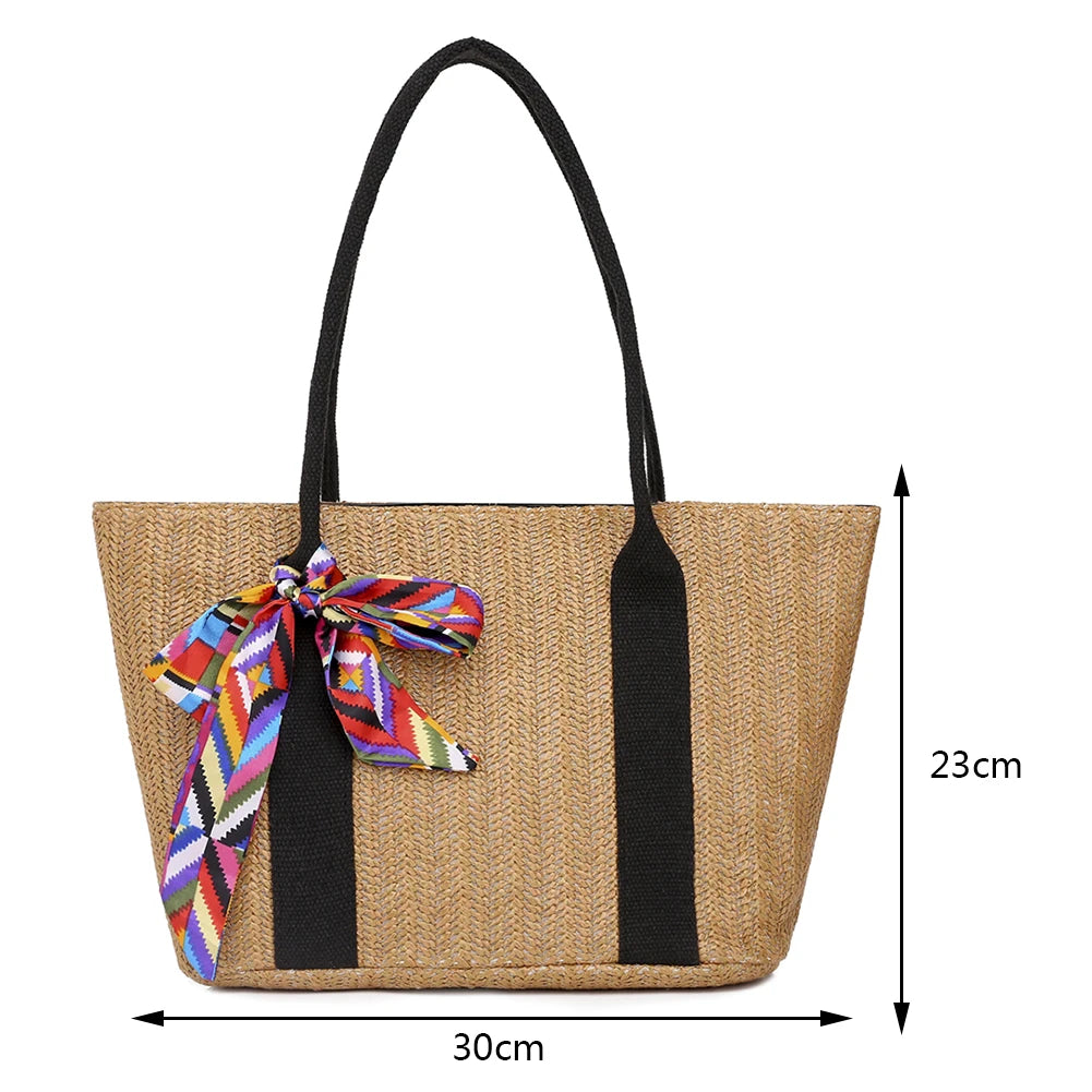 Straw Handbags Totes Large Capacity Top-Handle Handbag with Zipper