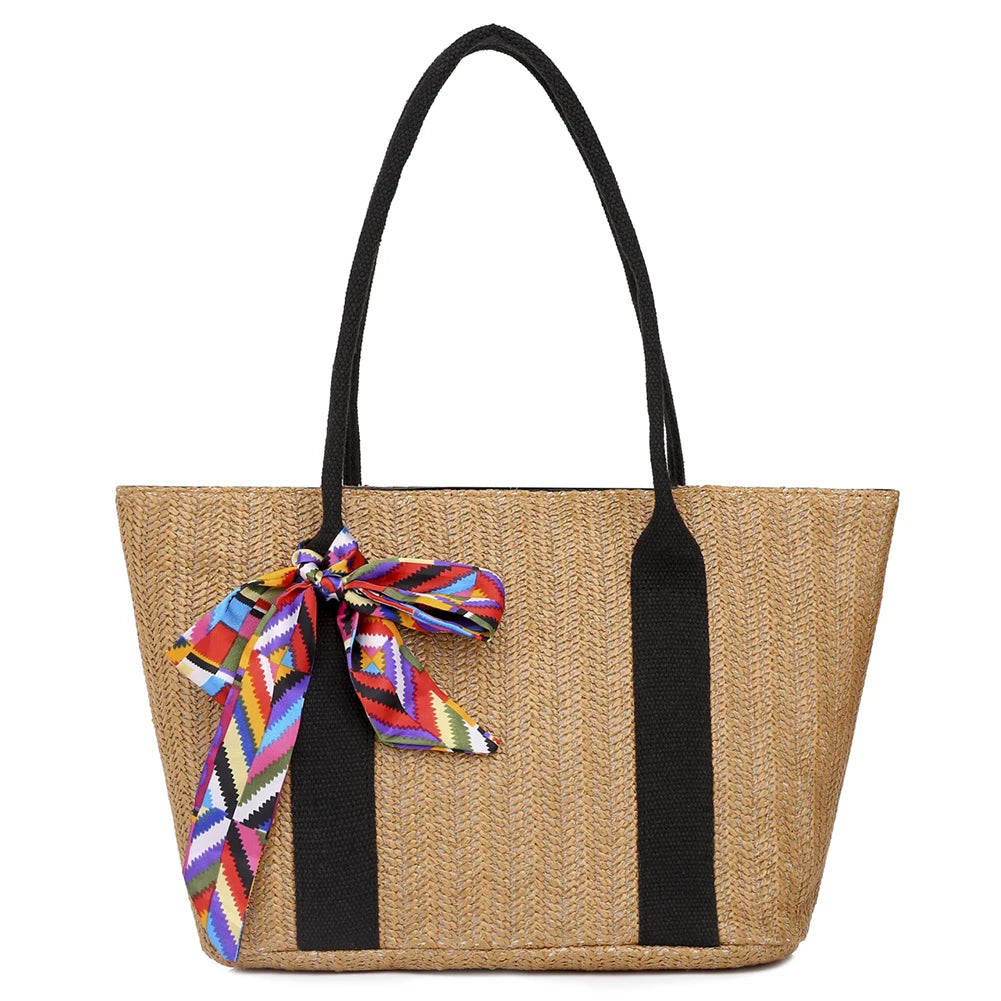 Straw Handbags Totes Large Capacity Top-Handle Handbag with Zipper
