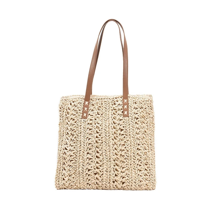 Women Straw Woven Tote Casual Rattan Bohemian Beach Bag Vacation Shoulder