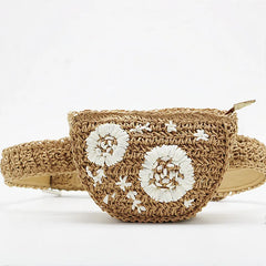 Women Straw-weaving Waist Packs Girls Mini Semicircle Chest Bag