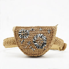 Women Straw-weaving Waist Packs Girls Mini Semicircle Chest Bag