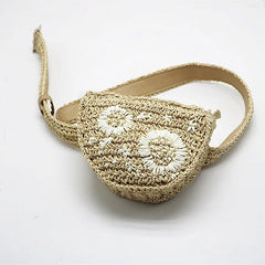 Women Straw-weaving Waist Packs Girls Mini Semicircle Chest Bag