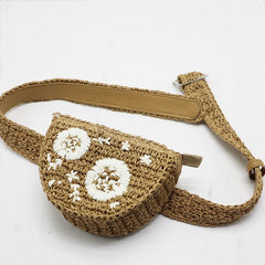 Women Straw-weaving Waist Packs Girls Mini Semicircle Chest Bag