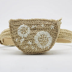 Women Straw-weaving Waist Packs Girls Mini Semicircle Chest Bag
