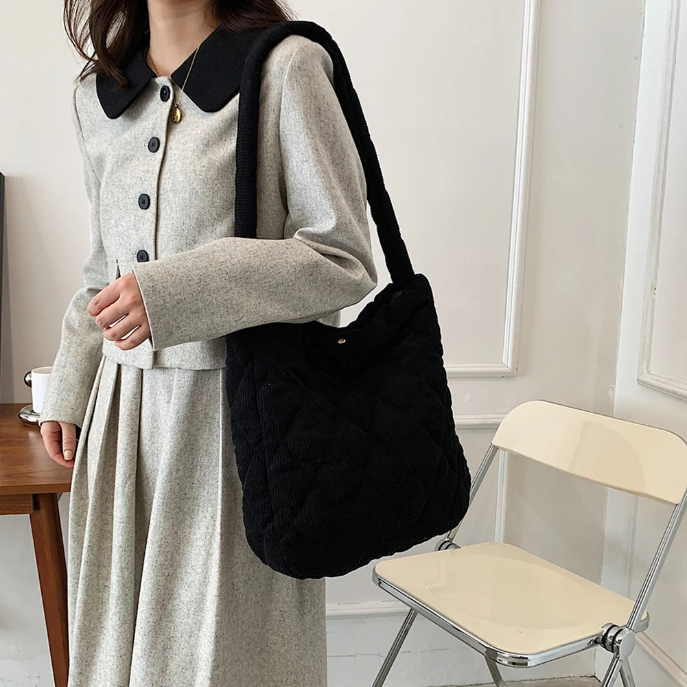 Striped Corduroy Crossbody Bag for College Girls