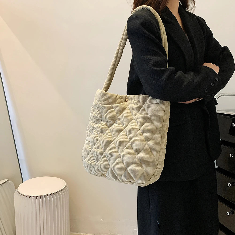 Striped Corduroy Crossbody Bag for College Girls