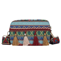 Women Stripes Printing Underarm Bags Casual Tassel PU Leather Shoulder Bag